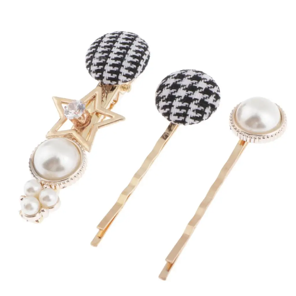 3Pcs Metal Gold Tone Hair Clips Rhinestone Duckbill Clips Hair Accessories