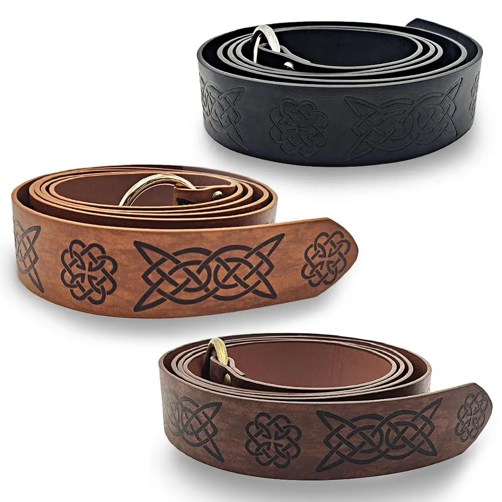 New Medieval Embossed Viking Vegvisir PU Leather O Ring Belt Retro Renaissance Knight Buckles Belt Leather Waistband for Men men fashion accessories