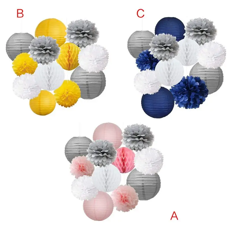 12 шт./компл. 12 шт./компл. красочные Бумага фонари Pom Poms, Цветок шары диаметром День рождения свадебное украшение дома висит 3