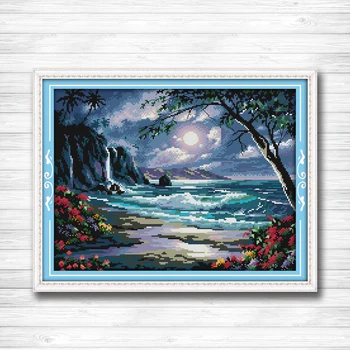 

The Beautiful Scenery sea of the moon Needlework DIY DMC Cross stitch 11CT 14CT cross stitch kits embroidery needlework sets
