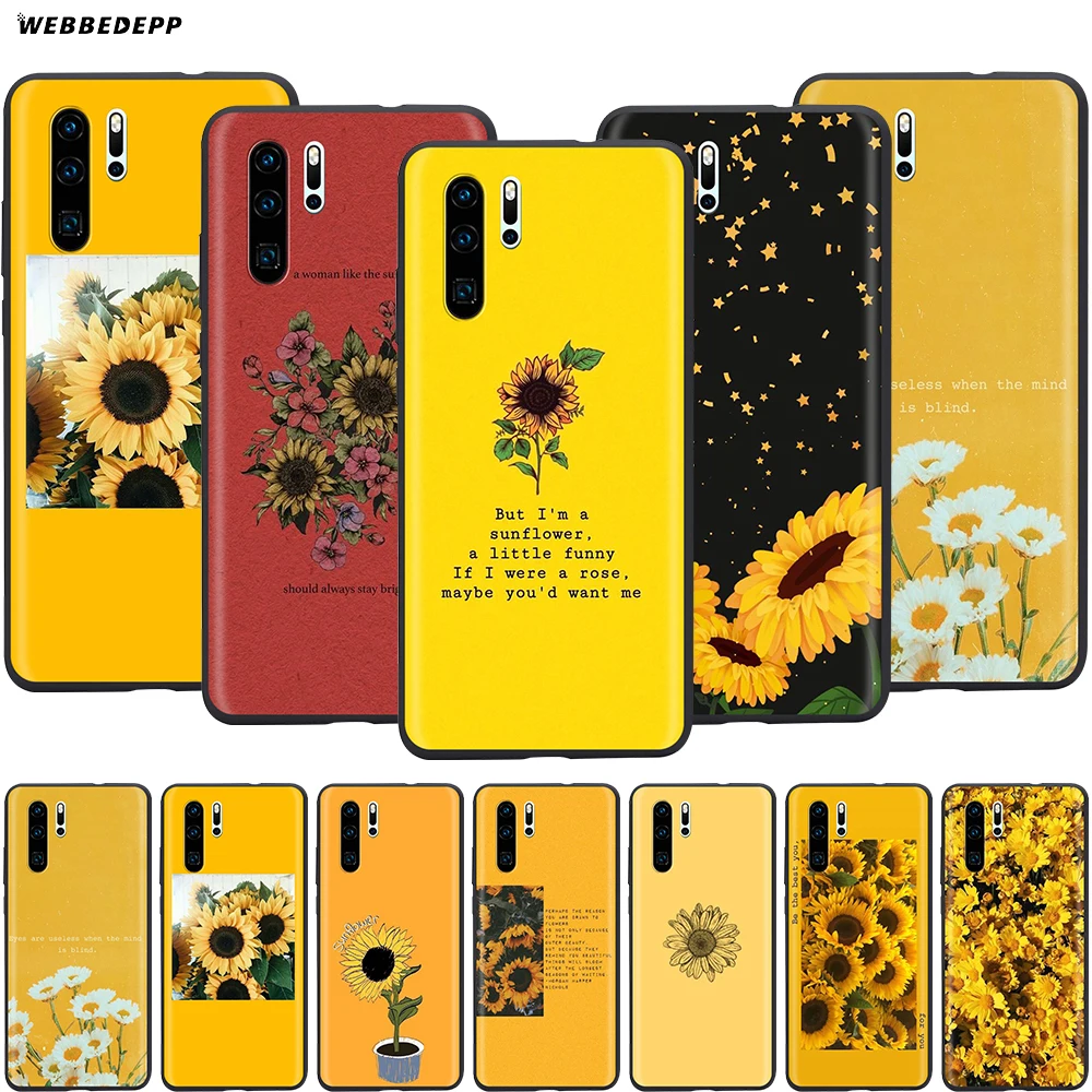 Webbedepp красивый желтый чехол с подсолнухом для Huawei Mate 10 20 30 Nova 2i 2 3 3i 4 5i Y5 Y6 Y7 Y9 Pro Lite