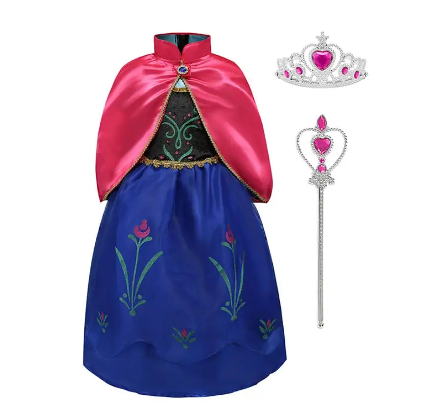 Dress Crown Платье принцессы Анны и Эльзы для девочек; карнавальный костюм; детское платье принцессы с цветочным принтом; нарядное платье с накидкой; подарок на Хэллоуин - Цвет: Dress Crown