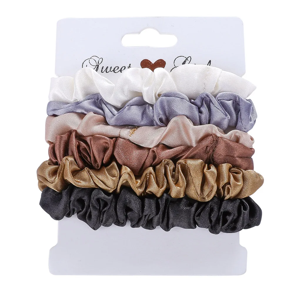 Molans 6 шт./компл. шелковые узкие Scrunchies модные однотонные с цветочным принтом и рюшами; креп; резинка для волос, обтянутая тканью; веревки грива нарисованной длинноволосой девочкой, резинка для волос