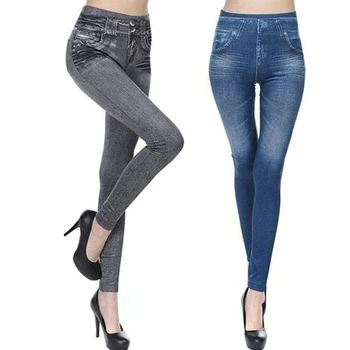 

GAOKE Pocketed Cotton Jeggings Women Elastic Plus Size Push Up Leggings High Waist Jegging Fit Slim Fitness Legging Jeans