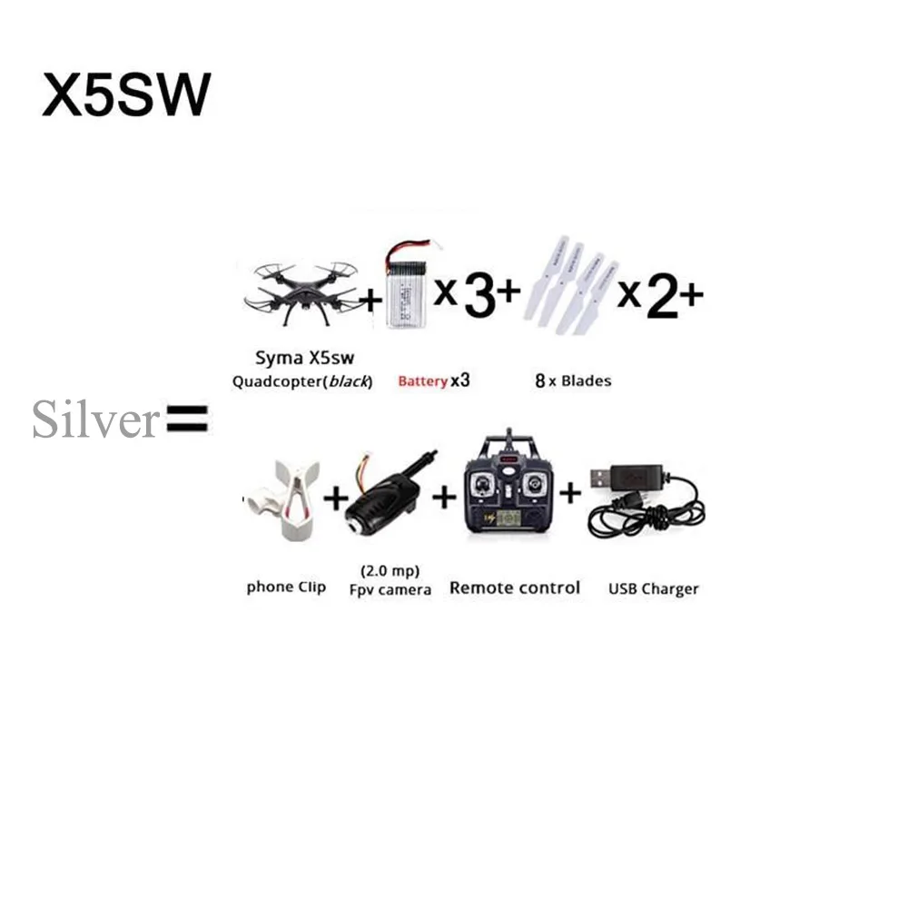 Серебристый SYMA X5SW X5SC wifi Радиоуправляемый Дрон FPV Квадрокоптер с HD камерой в реальном времени Радиоуправляемый вертолет игрушки FSWB - Цвет: Серебристый