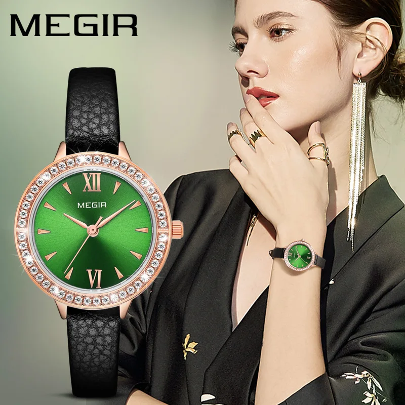 

MEGIR Watch Women Light Luxury Fashion Diamond Waterproof Wild Leather Quartz Women's Watch 4210