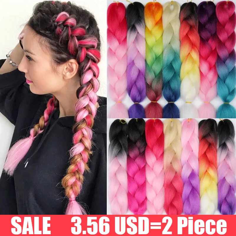 Extensión de cabello trenzado Jumbo para mujeres negras, accesorios para pelo sintético preestirado para caja Twist, de 24 pulgadas Ombre, 105 colores