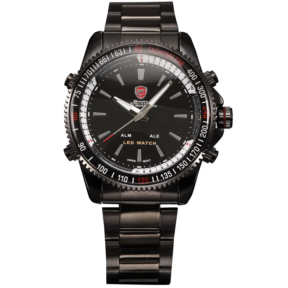 

Mako SHARK Sport Watch Brand Black Dual Time Date Alarm Masculino Steel Band Men Outdoor Digital LED Quartz Sports Watches/SH001