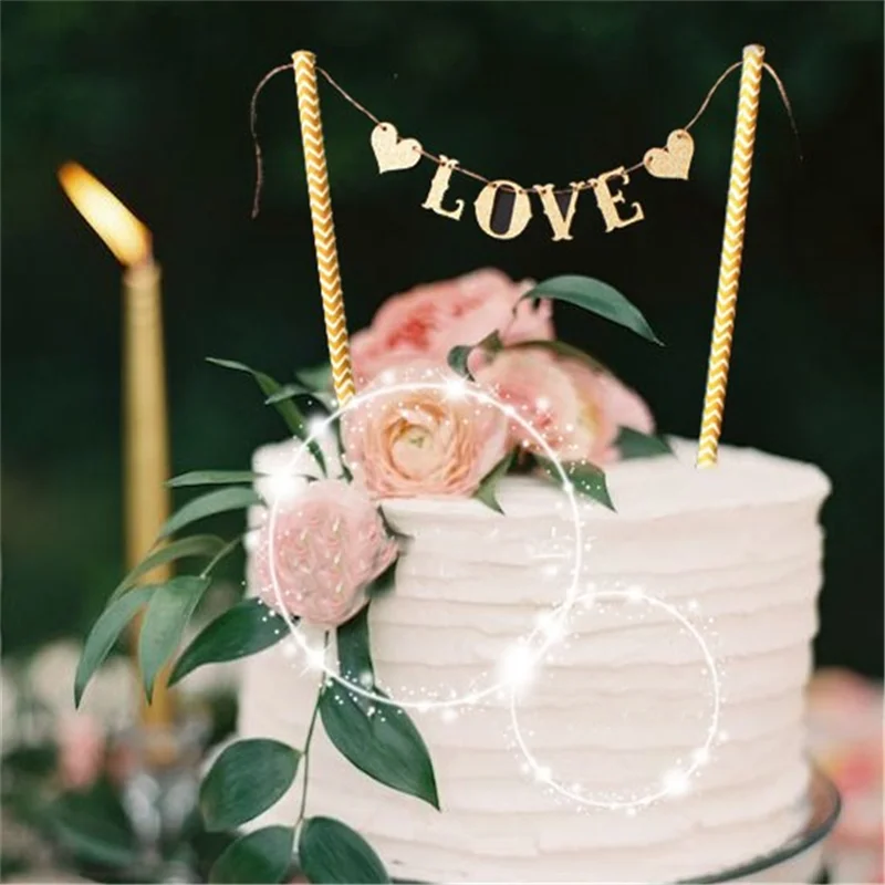 1Set Love Flag Wedding Cake Topper for Weddings Party Cake Decors Supplies RS 