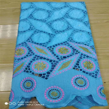 

African lace bazin fabric blue riche cotton for wedding dress with 5yards mesh lace fabric latest 2020 products 69-18