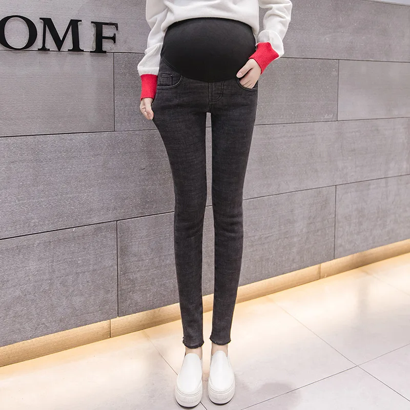 Черный Вельветовые обтягивающие джинсы для беременных; брюки для беременных женщин; зимняя теплая одежда; Стрейчевые брюки; джинсы для беременных; брюки для беременных - Цвет: Черный