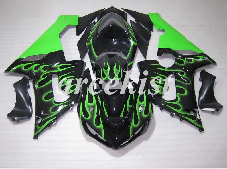 ABS обтекатель комплект подходит для Kawasaki ZX6R 2005 2006 Мотоцикл Обтекатели ZX-6R 05 06 Ninja 636 кузов комплект Пламя Зеленый