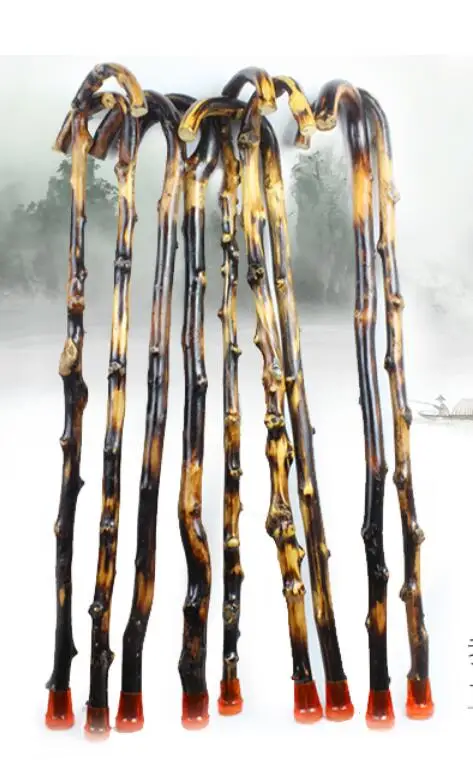 Solid wood integrated natural cane old man's wooden crutch old man can adjust the height 89-93CM black shaped walking stick