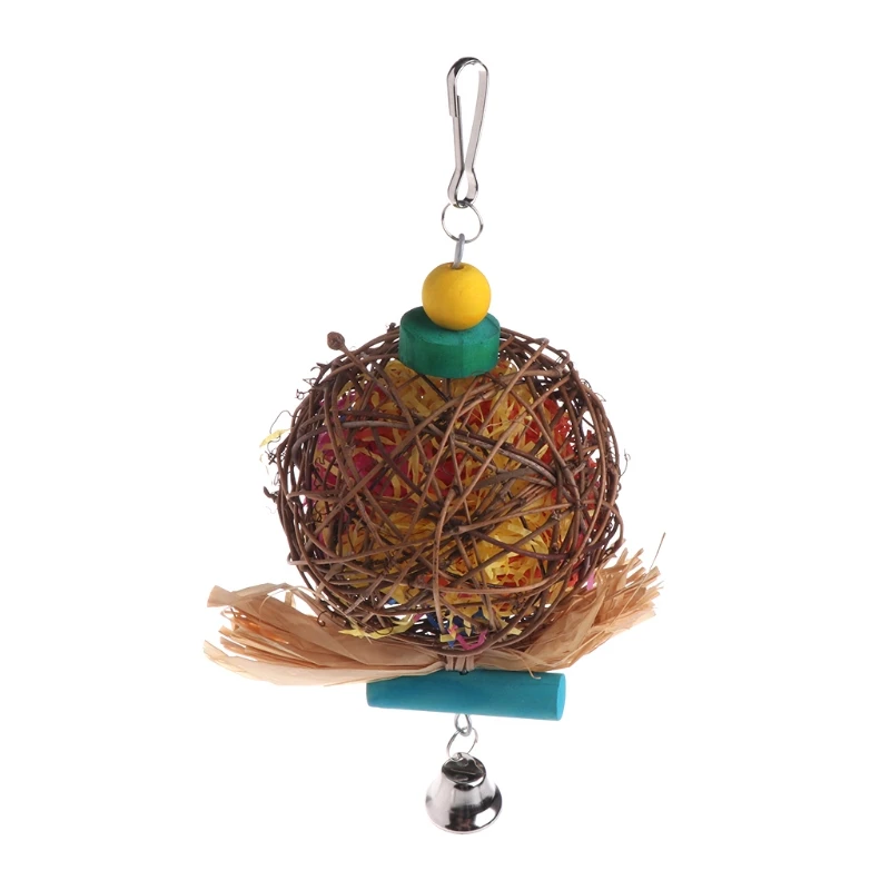 Parrot Toy Попугай птица бамбука ротанга Играть Игрушка колокол укус Жевательная полоса Красочные Висячие клетки 090 - Цвет: Parrot Toy