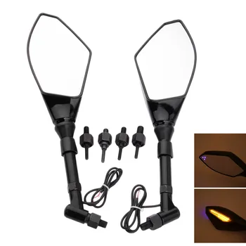 

2Pc Motorcycle LED Turn Lights Side Mirrors indicator Rearview Mirror For Honda Suzuki Street Bike 8mm Extended Clockwise Bolts