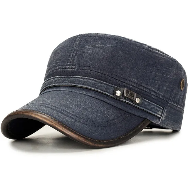 Fashion Men Flat Hat Autumn Male Solid Caps Cotton Hat with Wide Brim Spring Wind Protcetion Hats Comfort Sweatband Military Cap - Цвет: Синий