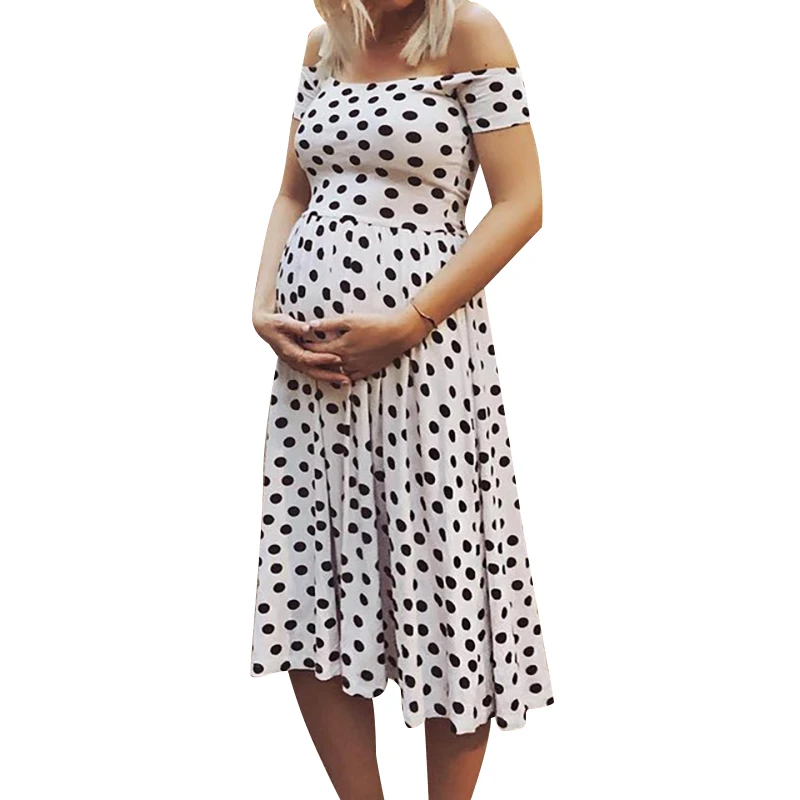 

Fashion Summer Maternity Clothing Wear Exposed Shoulder Cotton Maternity Dresses Clothes for Pregnant Women Pregnant Dress