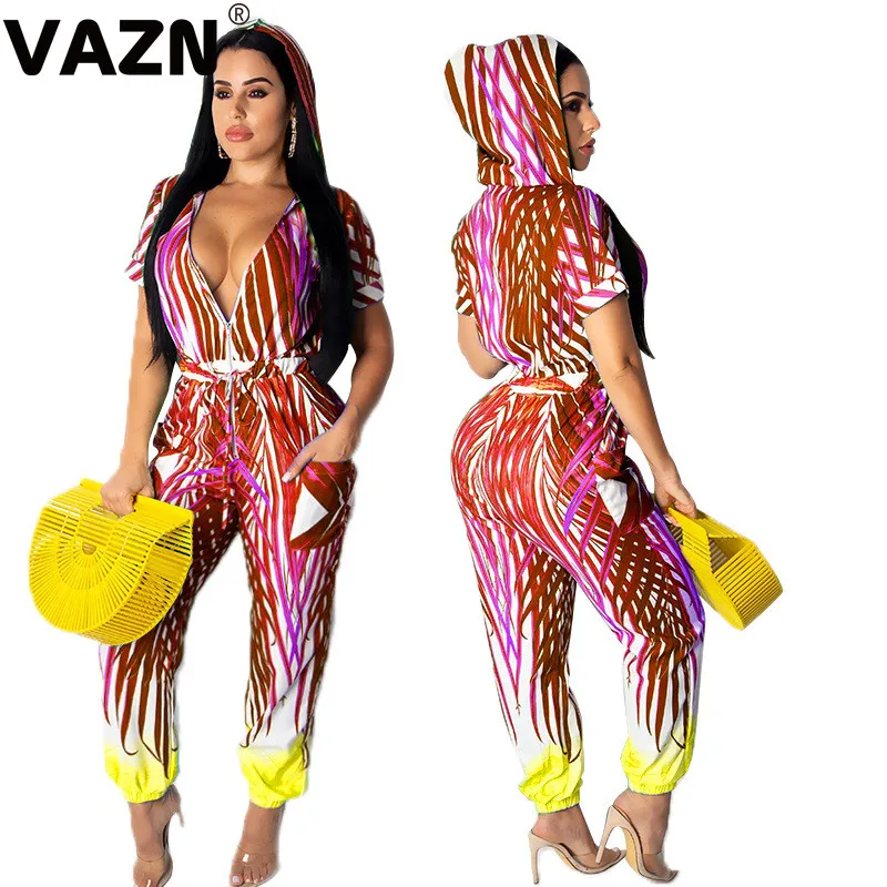 VAZN GMYF19381 новые модные женские облегающие Клубные снижающие возраст женский комбинезон с v-образным вырезом без рукавов длинные брюки Комбинезоны Сексуальная ветровка