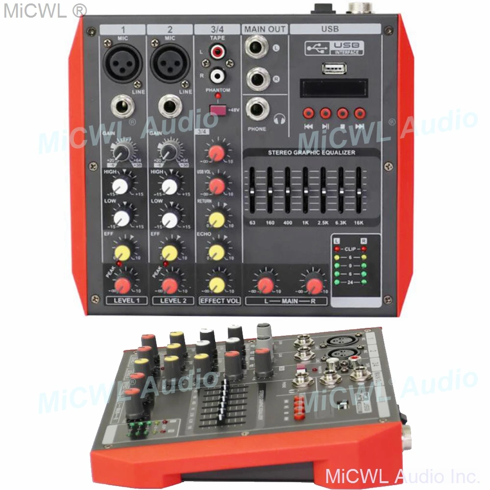 MG4 4 Channel Audio Bluetooth Mixer Mixing Console with 7-Band EQualizer USB Phantom Power 48V