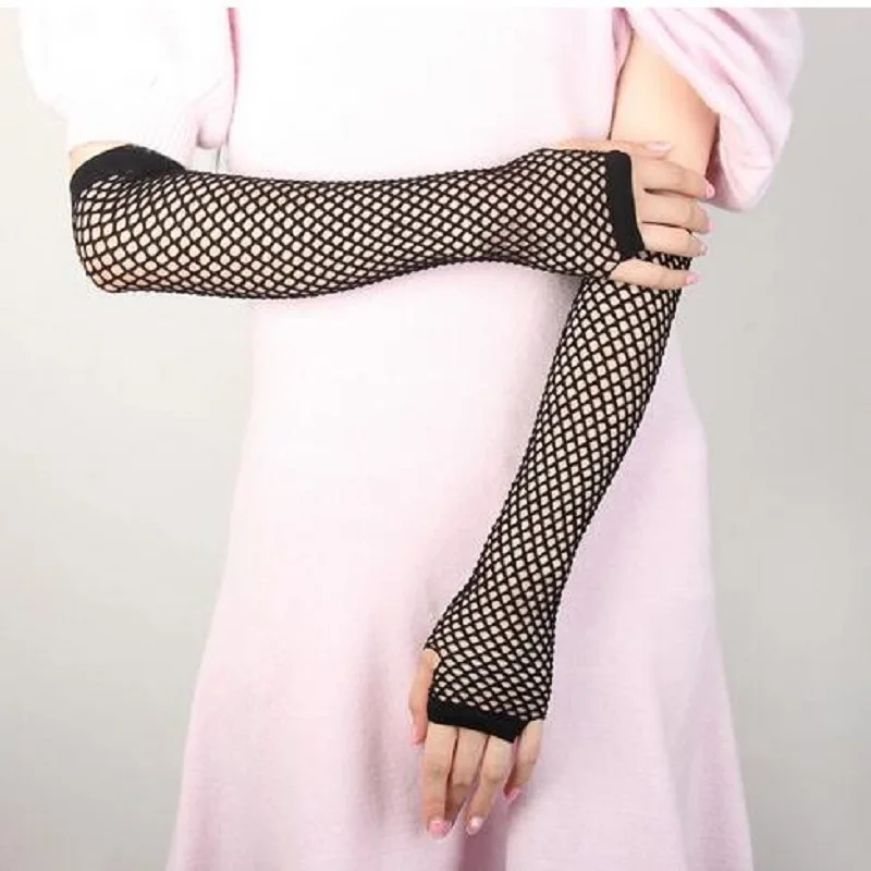 Женские сексуальные готические перчатки с вырезами дырками длинные черные без