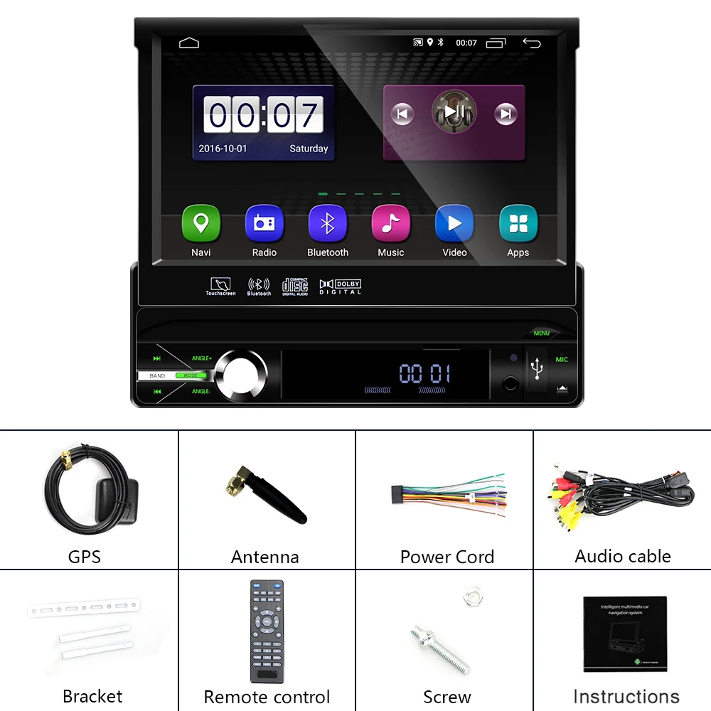 Hikity Android 9,0 1Din Автомобильный мультимедийный плеер, автоматический выдвижной экран, Авторадио, gps, универсальное радио, автомобильная поддержка, микрофон