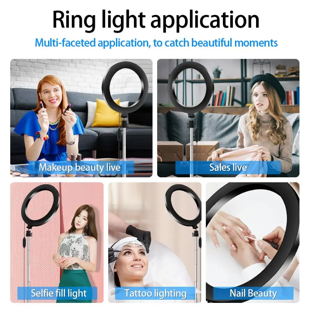 Anel de Luz de Preenchimento Lâmpada de Luz de Vídeo de Três Bluetooth Velocidades Foto Sudio Selfie Beleza Led Anel Luz Suporte Iluminação Universal 20cm 5 Anel de luz de preenchimento bluetooth 20cm