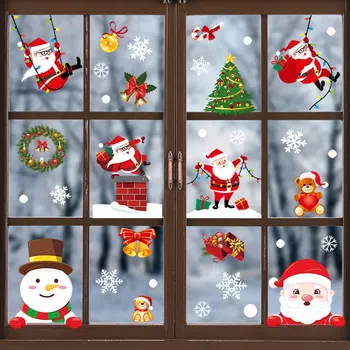 

Santa Elk Christmas PVC Static Sticker Beautify Home Windows Large Snow Flake Wall Sticker New Year Party Glass Dress up Jewelry