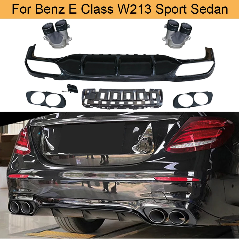 PP Rear Bumper Diffuser for Mercedes Benz E Class W213 Sport Sedan 2017 - 2019 Rear Diffuser Lip Spoiler with Exhaust Tips PP Rear Bumper Diffuser for Mercedes Benz E Class W213 Sport Sedan 2017 - 2019 Rear Diffuser Lip Spoiler with Exhaust Tips