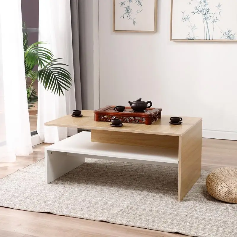 Café Tables Furniture Tea Table Magazine Shelf Double Layer Living Room Furniture Wooden Rectangle Bedroom Office Modern Black