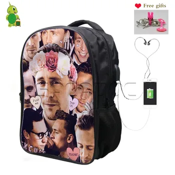 

Tom Hiddleston Overlay Backpack Multifunction USB Charge Headphone Jack Laptop Bags for Women Men Large Capacity Travel Bagpack