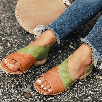 

Fashion Fish Mouth Sandals Women 2020 Summer Color Block Patchwork Rubber Casual Flat Shoes Plus Size 3 Colors Sandali Donna