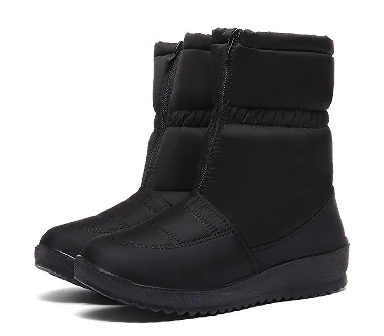Ботильоны; женские зимние ботинки; водонепроницаемые женские ботиночки; зимние ботинки на молнии; короткая плюшевая обувь для женщин; Цвет Черный; botas mujer; - Цвет: black