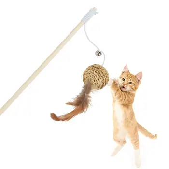 

Dorakitten 1pc Cat Toy Cat Teaser Wooden Rod Ball Fake Feather Ball Decor Interactive Toy Pet Supplies Cat Favors Random Style