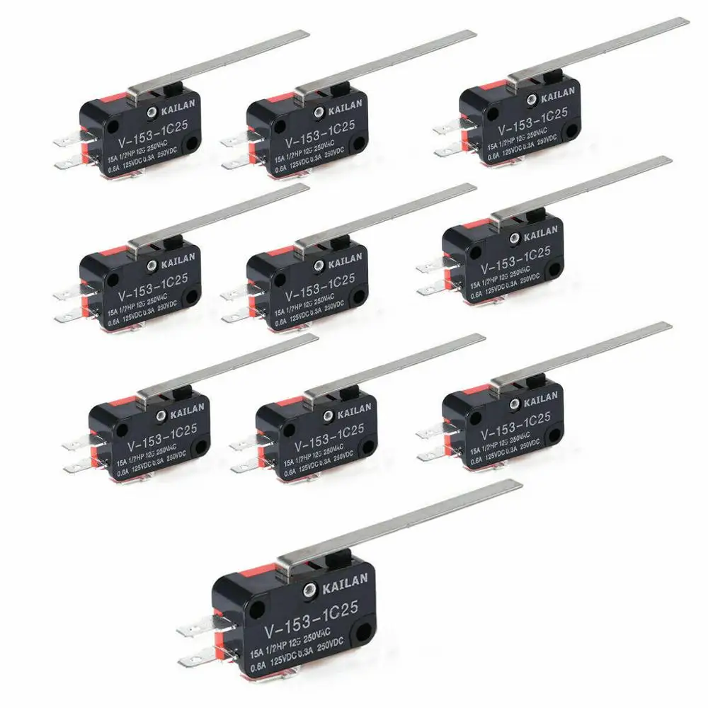 

10PCS Electrical Micro Switches V-153-1C25 Limit Switch Long Straight Hinge Lever Type SPDT Switch for Instrument Measure