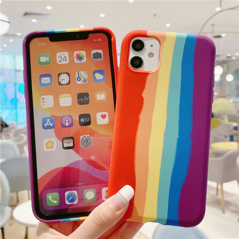 Чехол с радужным градиентом для телефона iPhone 12 11 Pro MAX X XS XR силиконовый чехол