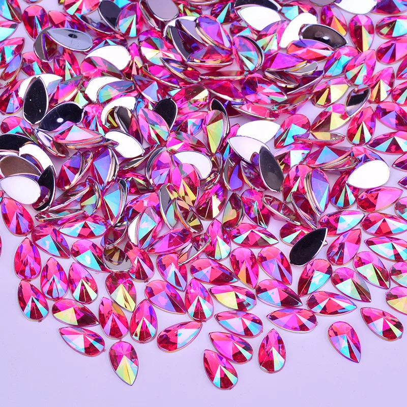 JUNAO-8-13mm-Black-AB-Crystals-Rhinestones-Drop-Flatback-Bead-Non-Hotfix-Strass-Crystal-Glue-On