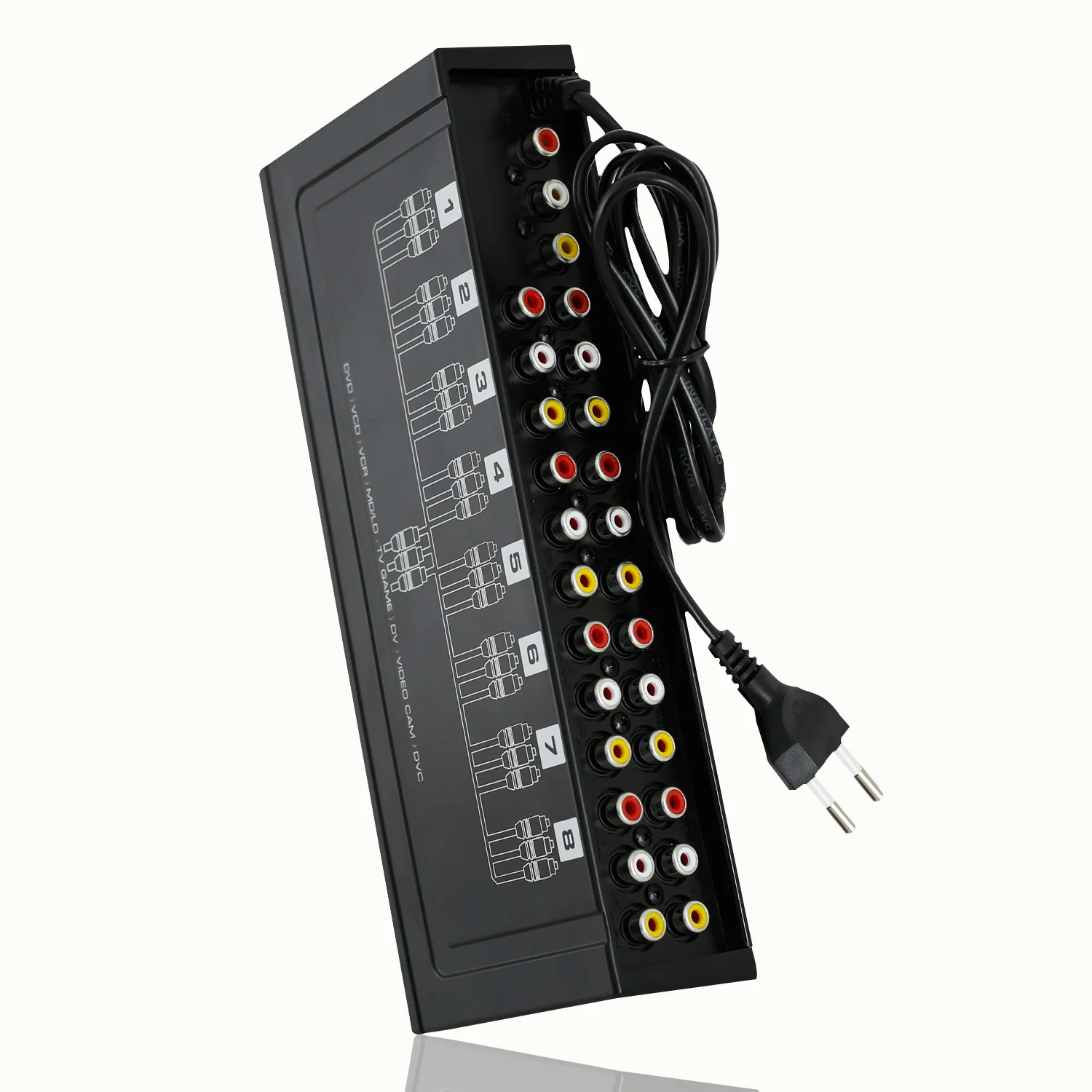 8 Ports 1 In 8 Out 8 ways 3 RCA AV Audio Video Splitter Amplifier Box