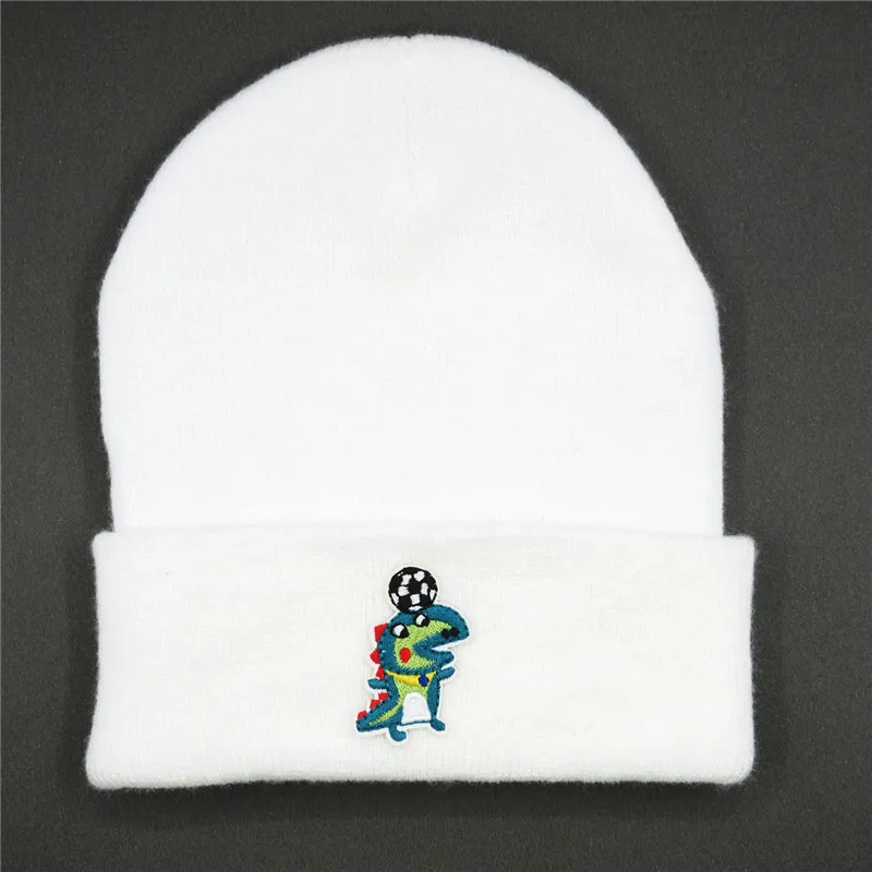 LDSLYJR Cotton Cartoon dinosaur embroidery Thicken knitted hat winter warm hat Skullies cap beanie hat for men and women 379