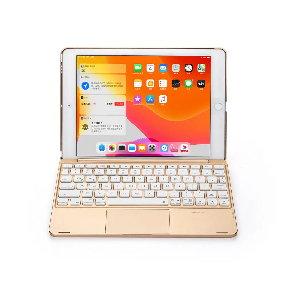 Для iPad 9,7 /Pro 9,7/Air 1& 2 тонкий умный светодиодный алюминиевый беспроводной Bluetooth 5,0 тачпад Клавиатура Чехол подставка - Цвет: Gold