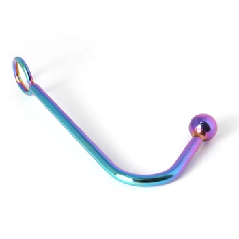 Silver/Rainbow CBT Anal Hook Stainless Steel Anal Hook with Beads Metal Butt Plug Anul Putty Slave Prostate Massager BDSM Toys 5