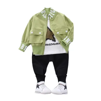 

New Spring Autumn Baby Girl Clothes Children Boys Cotton Jacket T Shirt Pants 3Pcs/sets Toddler Fashion Costume Kids Sportswear