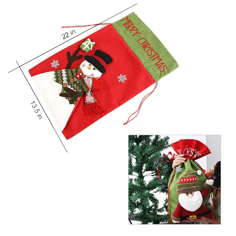 1 Grandes Bolsas navideñas con Cordones para Envolver Regalos LSJDEER Paquete de 4 Sacos de Papá Noel calcetín de Lona de 19,7 x 27,5 Pulgadas 