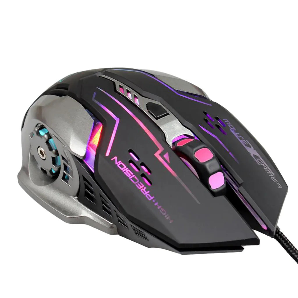USB Wired Mouse Gaming Mice, 6 Buttons LED Backlit Colorful Light, with Scroll Wheel, for PC Computer, Black