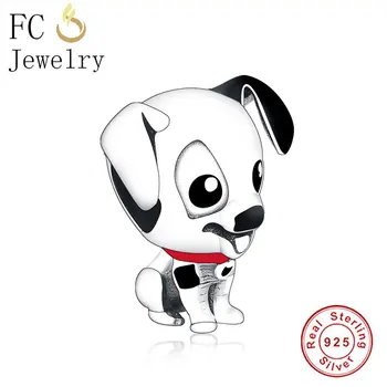 

FC Jewelry Fit Original Pandora Charm Bracelet 925 Silver 101 Dalmatians Red Enamel Necklace Black Bead For Making Berloque 2020