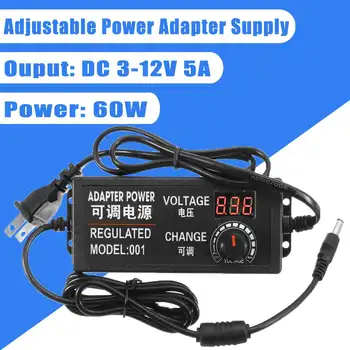 

5A 60W Speed Control 3-12V Volt AC/DC Adjustable Power Adapter Supply With LED Display