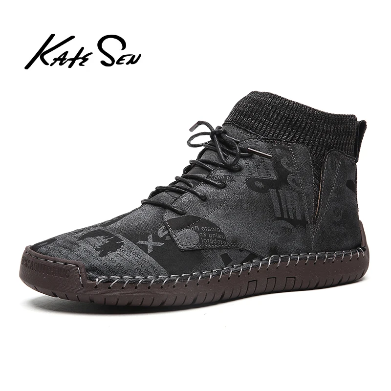 

KATESEN New Autumn Winter Warm Plush Men's Boots Suede Leather Snow Boots Non-slip Working Boots Outdoor Ankle Boots Size 39-48
