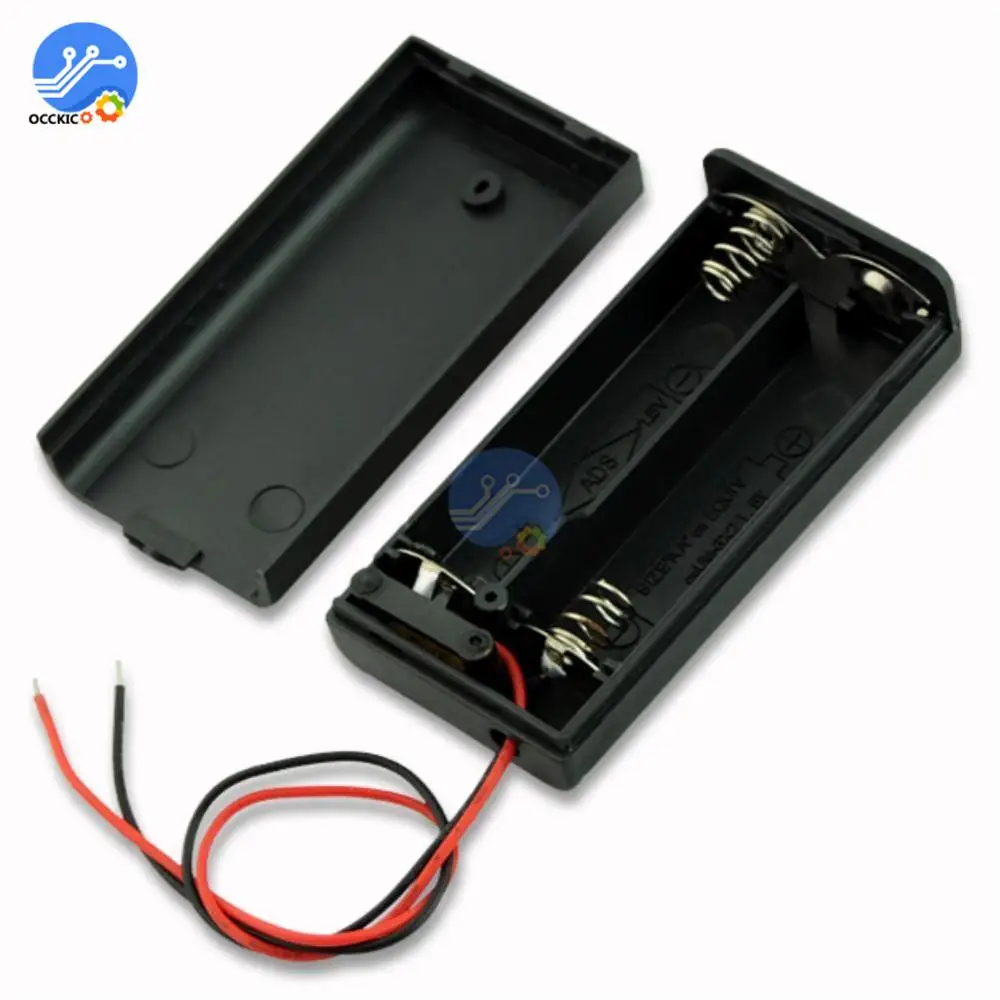 2 pcs black plastic battery holder case with wired for 4 x AA batteries   li WCY 