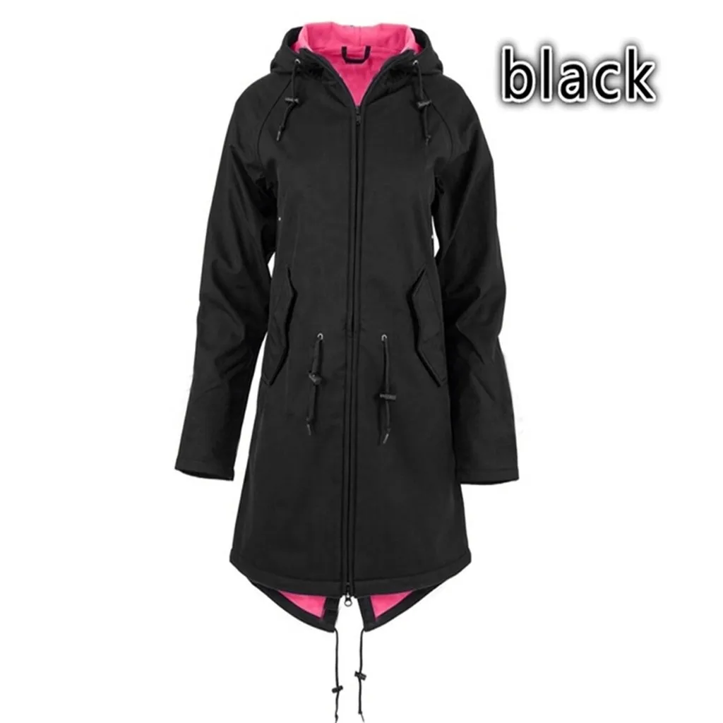 Jaycosin Fashion Women Winter Warm Solid Rain Jacket Outdoor Hoodie Coat Stylish Long Sleeve Comfortable Windproof Long Coat18#4
