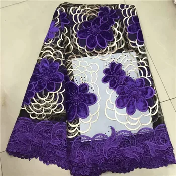 

New Style High Quality French Net Lace Fabric Sky Blue 3D Flower African Tulle Lace Materials With Rhinestones For Sewing