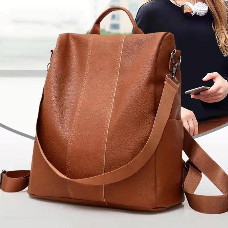Женский рюкзак в стиле ретро из искусственной кожи, школьная сумка на плечо, одноцветная Повседневная сумка для путешествий, рюкзаки для женщин